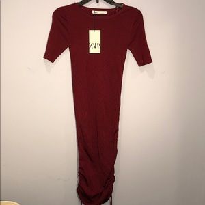 Zara | maroon bodycon dress with ruching